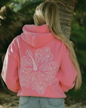 Hawaii Hibiscus Hoodie in Sonic Pink