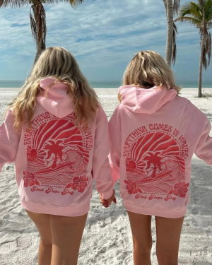 Everything Comes in Waves Hoodie in Pink